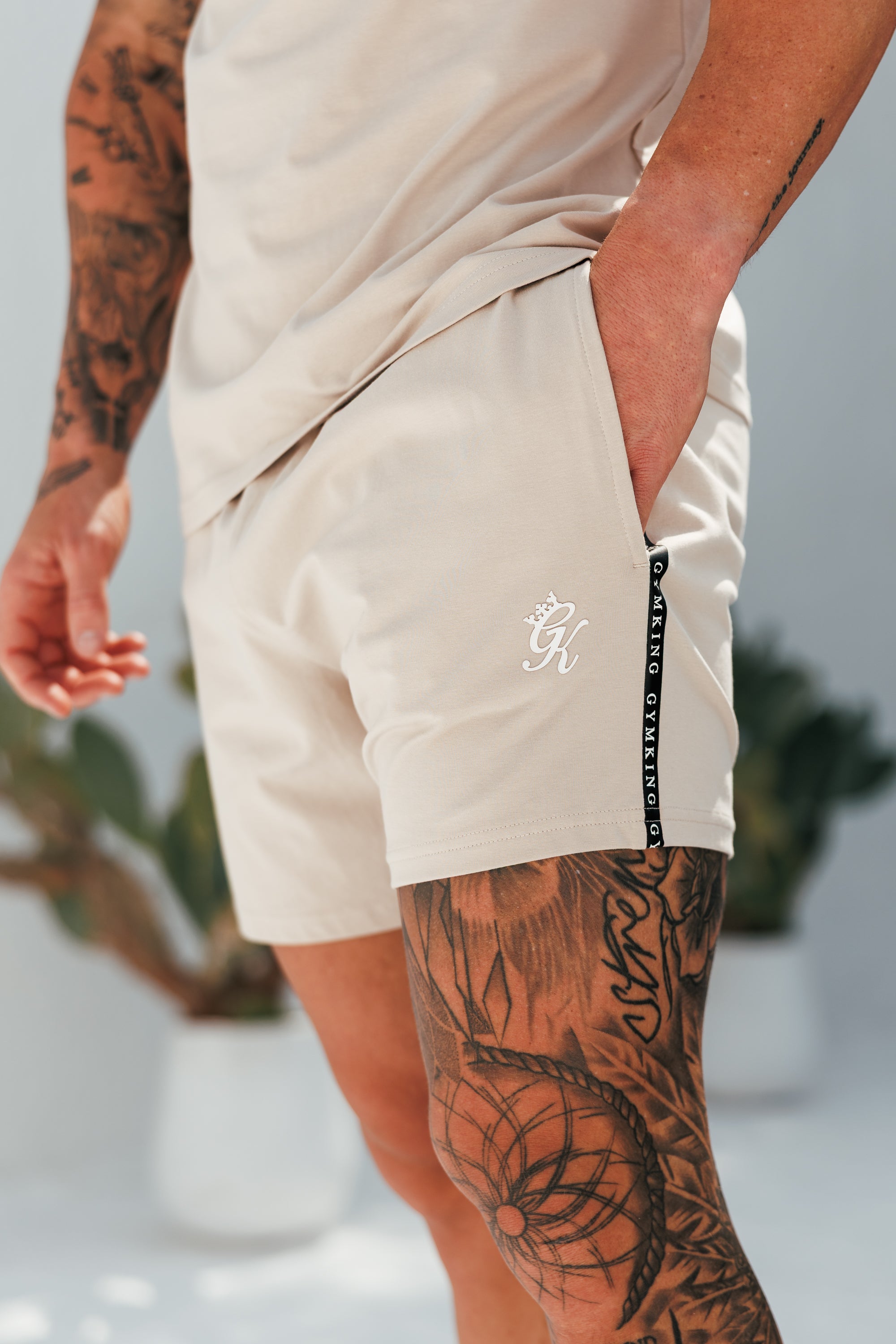 Gym King Taped Jersey Short - Light Stone