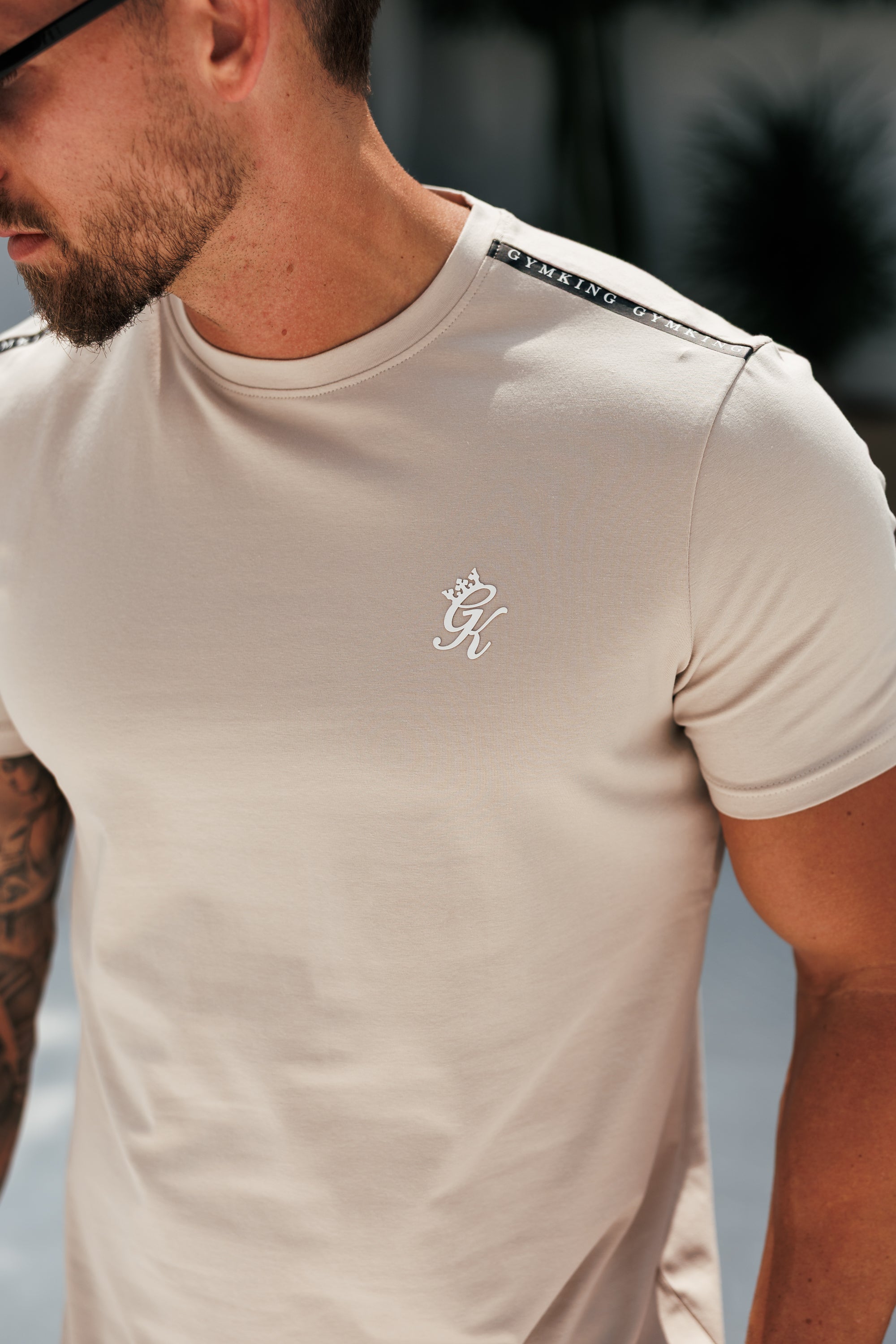 Gym King Taped Jersey Tee - Light Stone