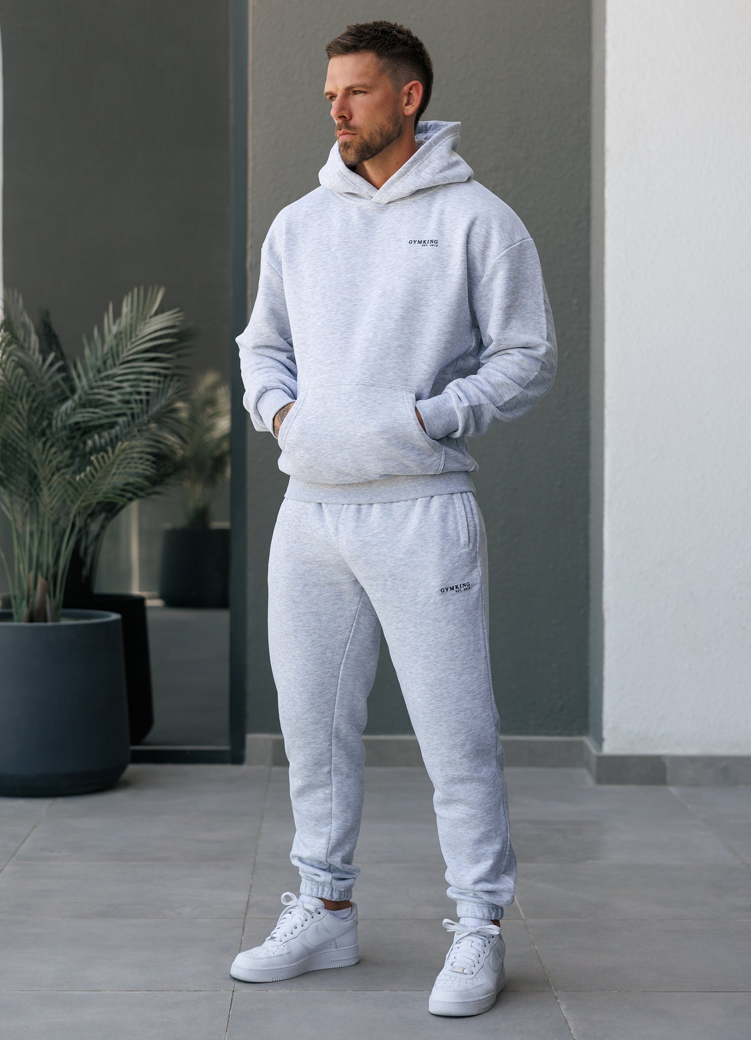 Gym King Established Relaxed Fit Tracksuit - Snow Marl