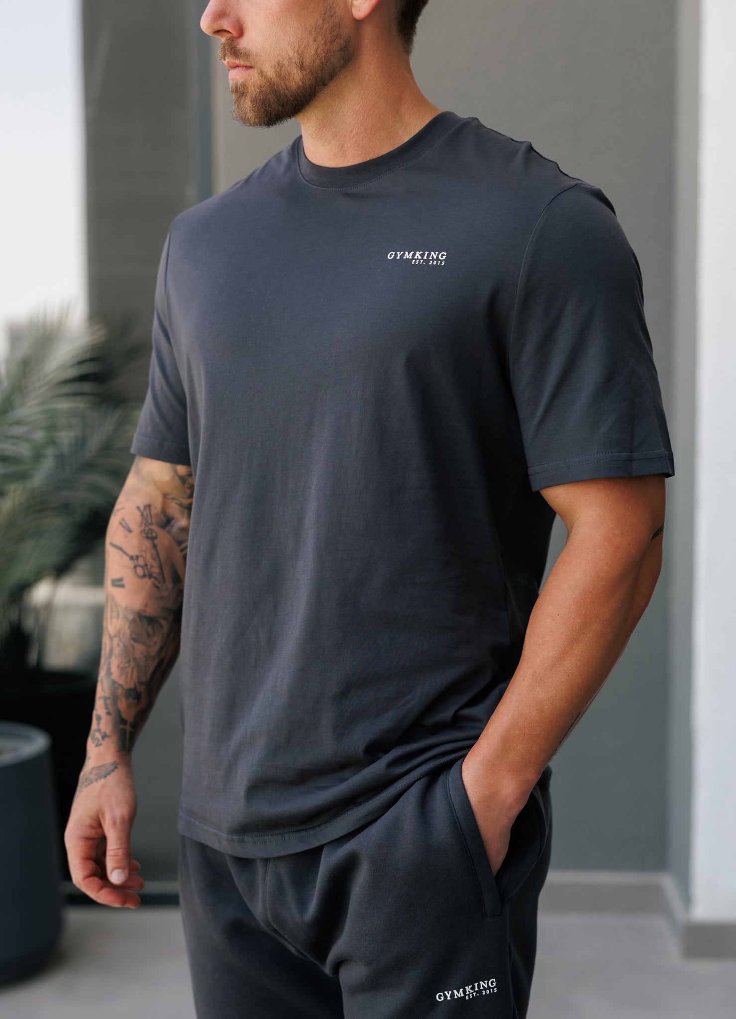 Gym King Established Regular Fit Tee - Pewter/White