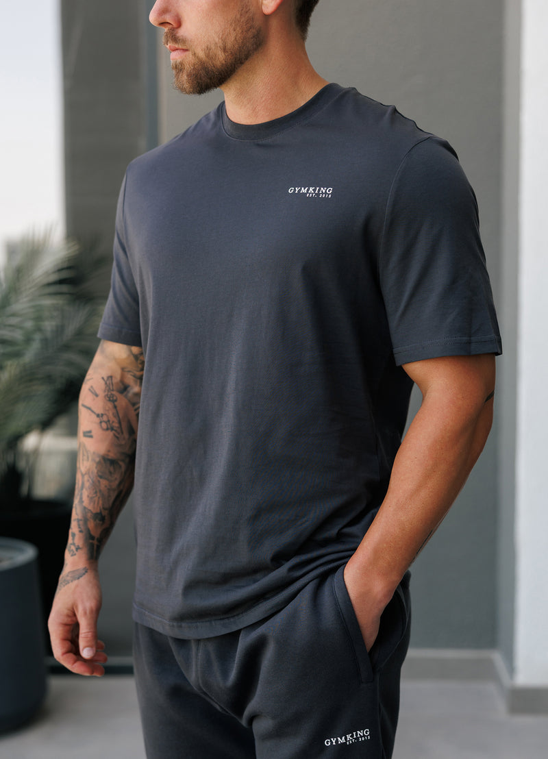 Gym King Established Regular Fit Tee - Pewter/White