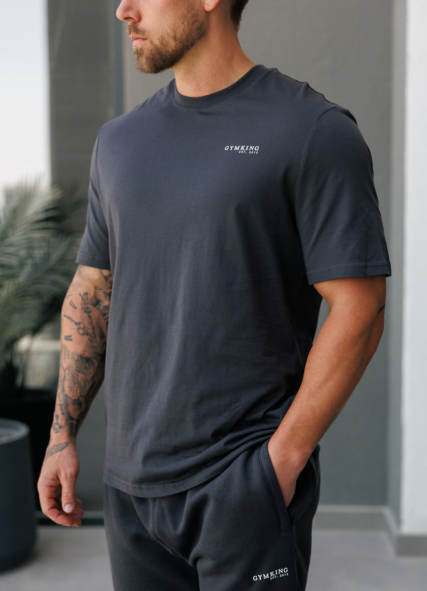Gym King Established Regular Fit Tee - Pewter/White