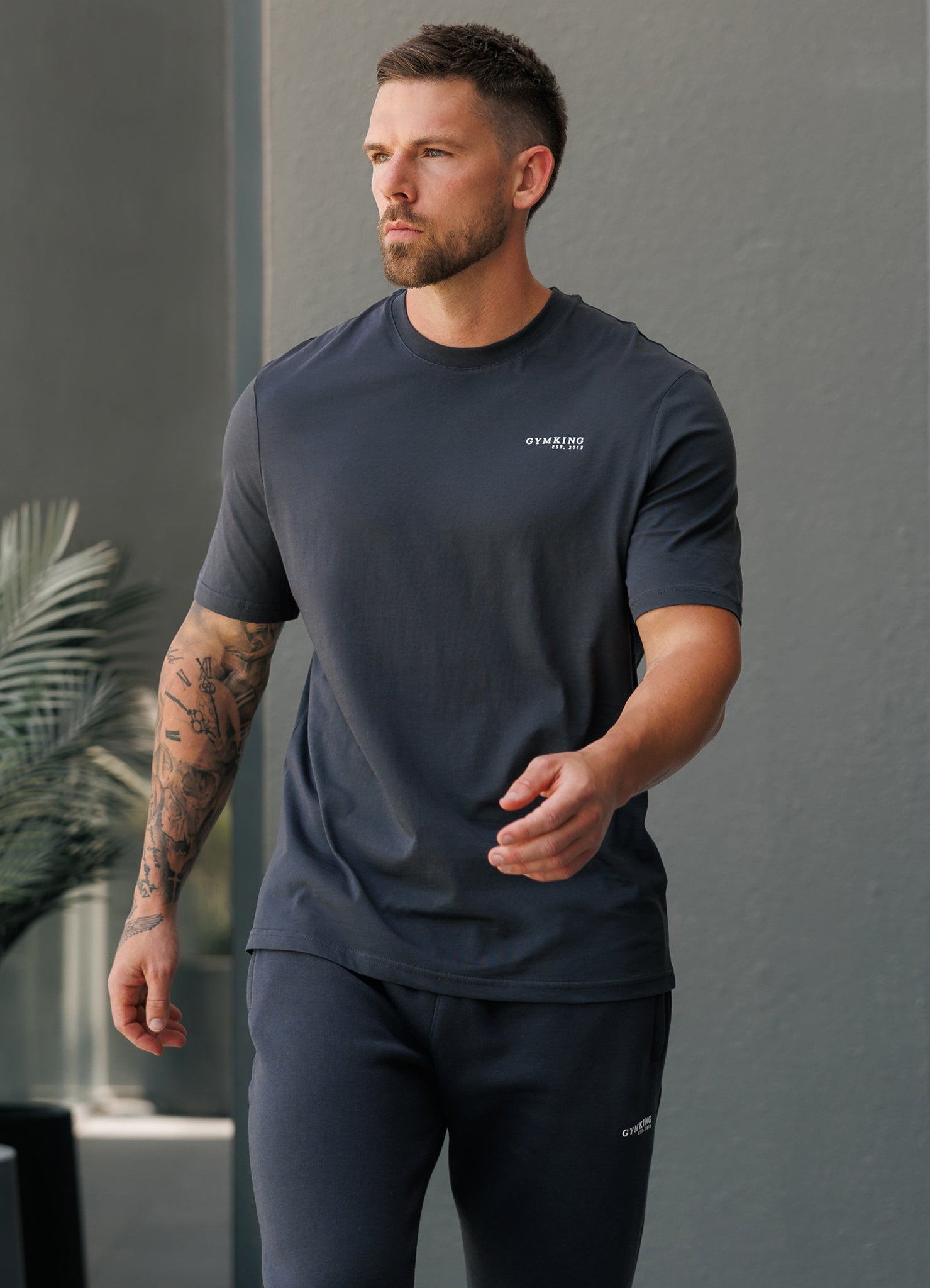 Gym King Established Regular Fit Tee - Pewter/White