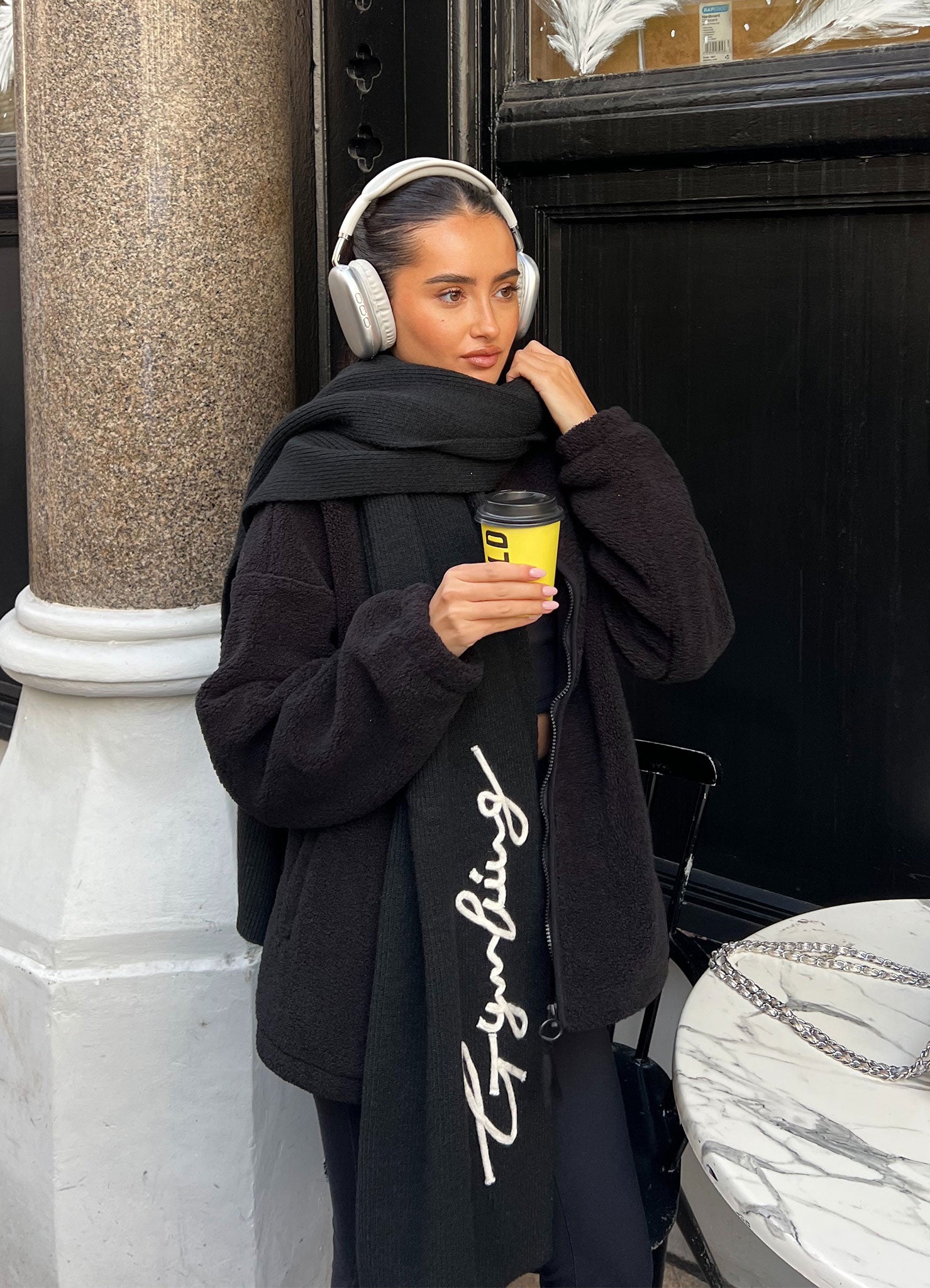 Gym King Script Rib Knit Scarf - Black