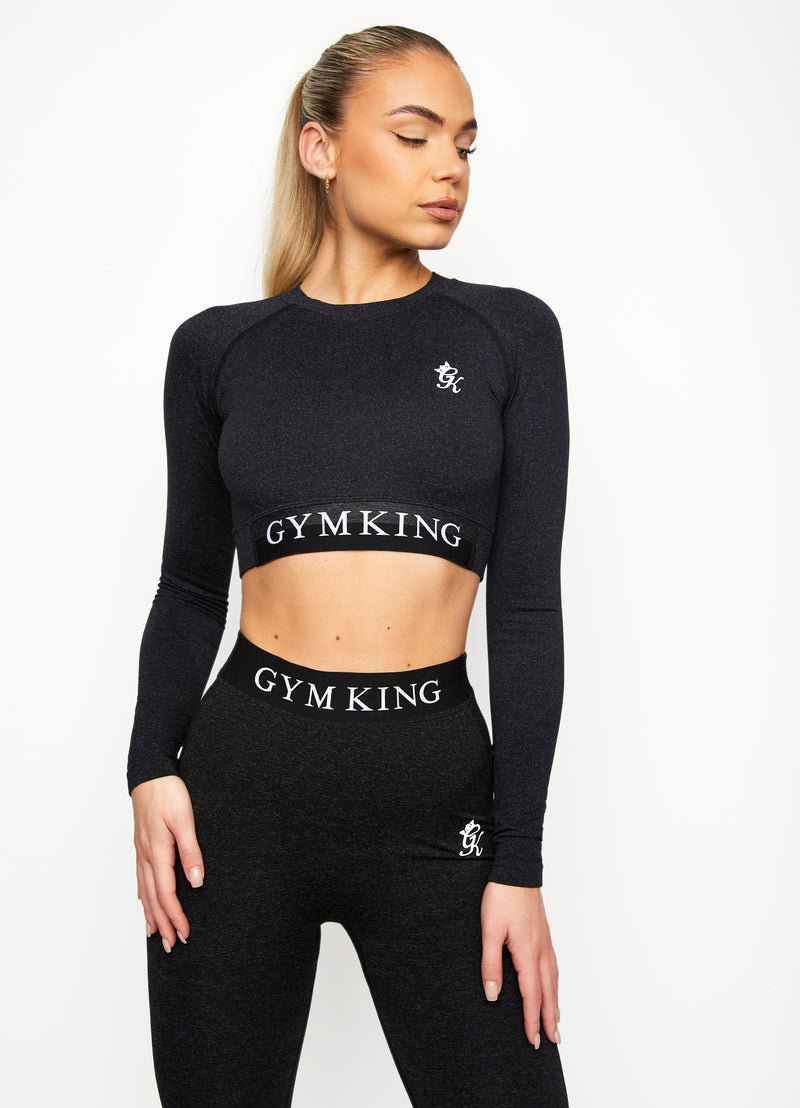 Gym King Seamless Results Long Sleeve Crop Tee - Black Marl