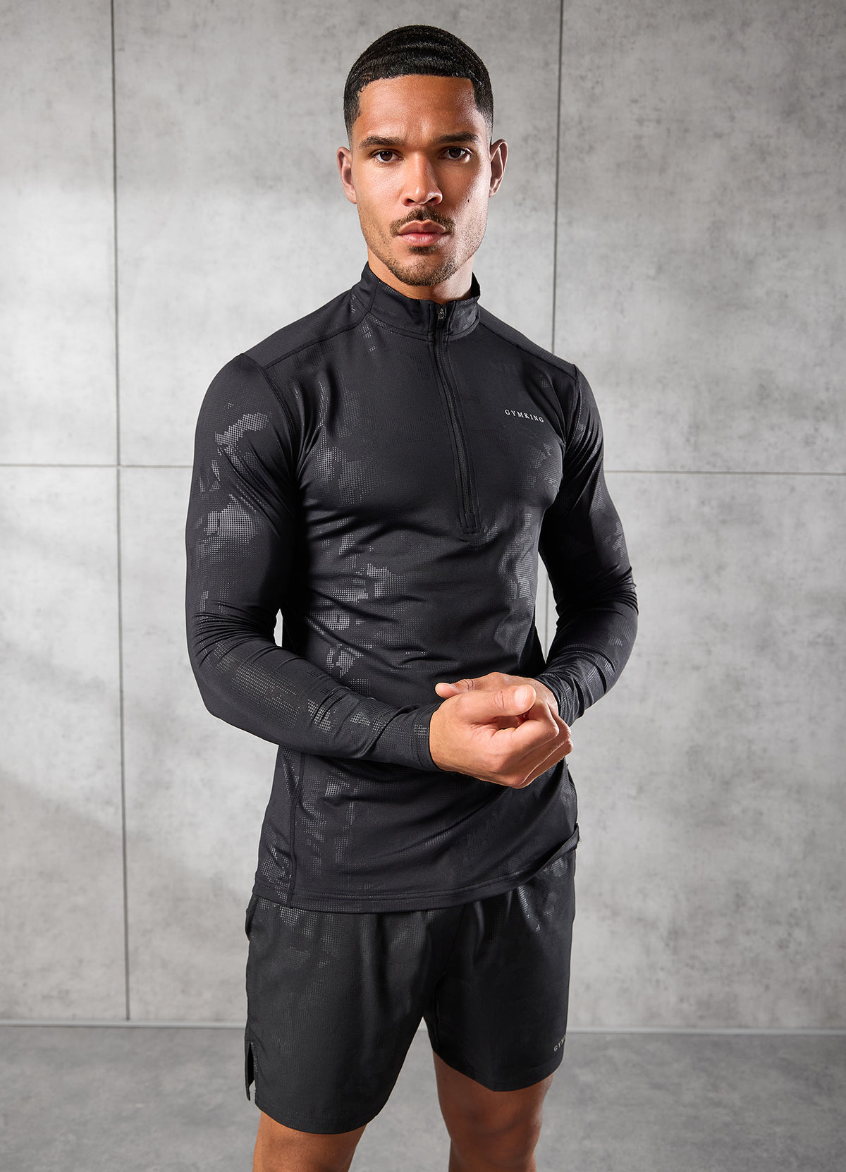 Gym King Debossed Camo 1/4 Zip Funnel - Black
