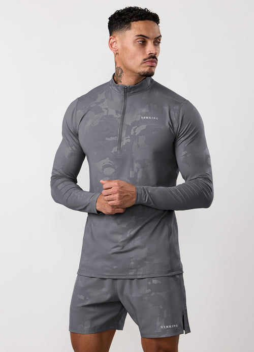 Gym King Funnel-sweater met ingeperst camouflagepatroon en 1/4-ritssluiting - Gunmetal Grey