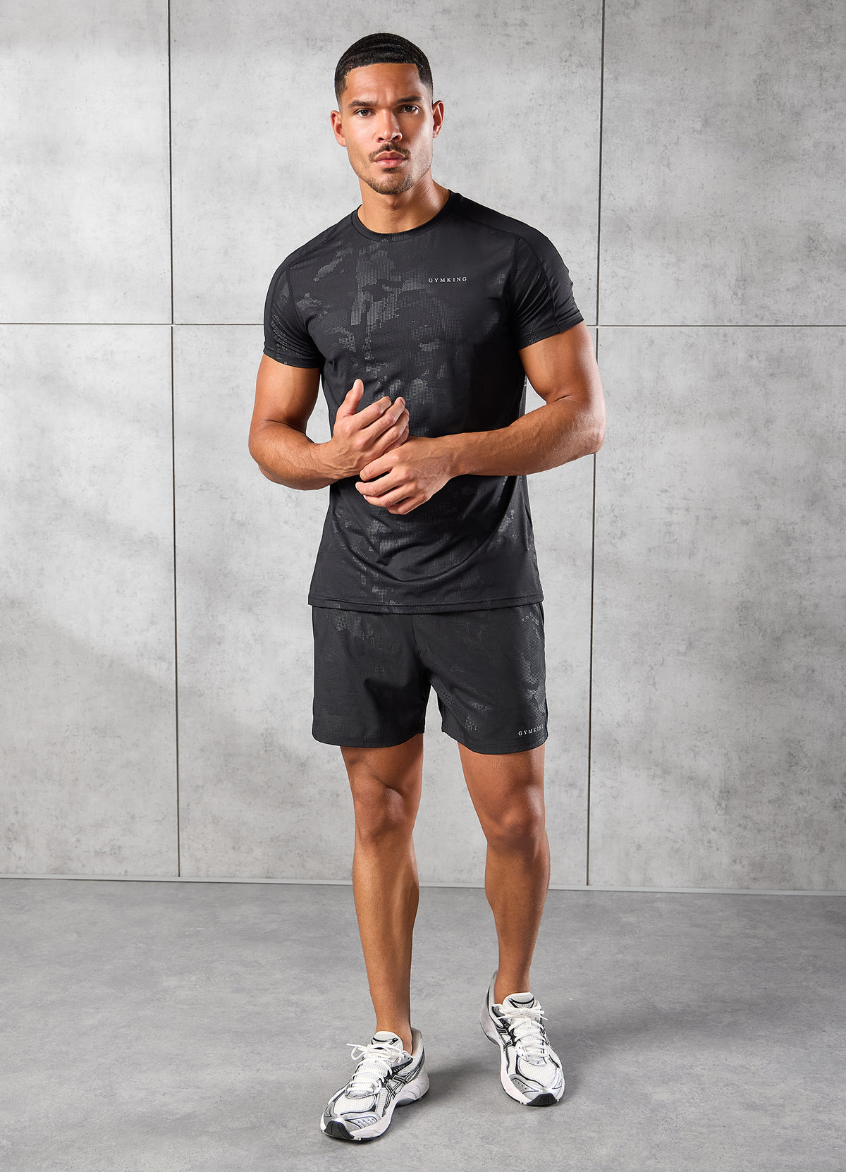 Gym King Debossed Camo Short Sleeve T-Shirt - Black