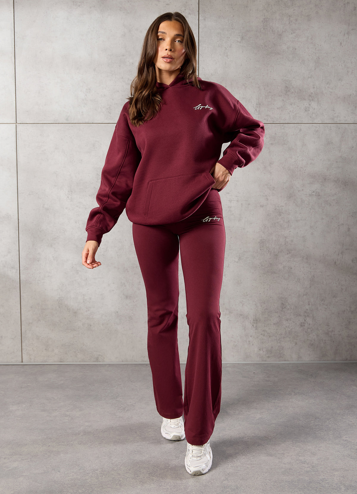 Gym King Script High Waisted Flared Jersey Legging - Deep Cherry/Cream