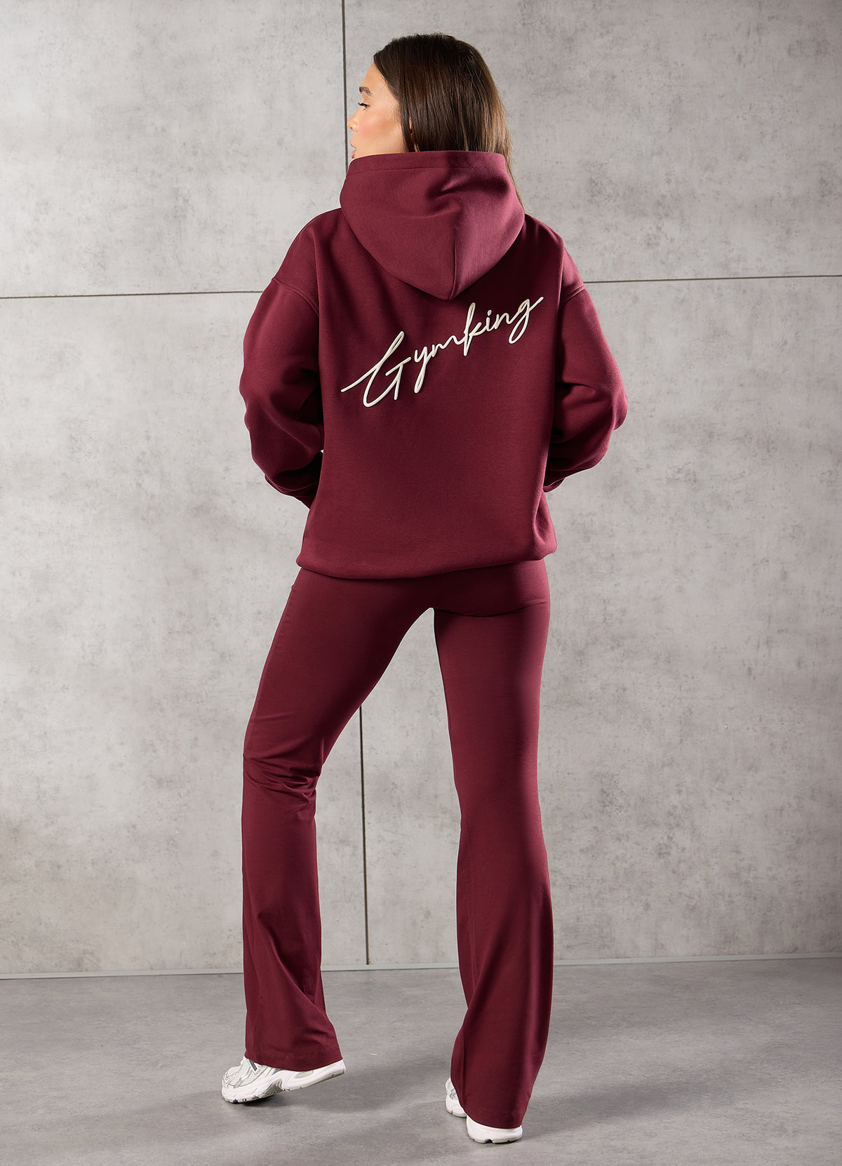 Gym King Script High Waisted Flared Jersey Legging - Deep Cherry/Cream