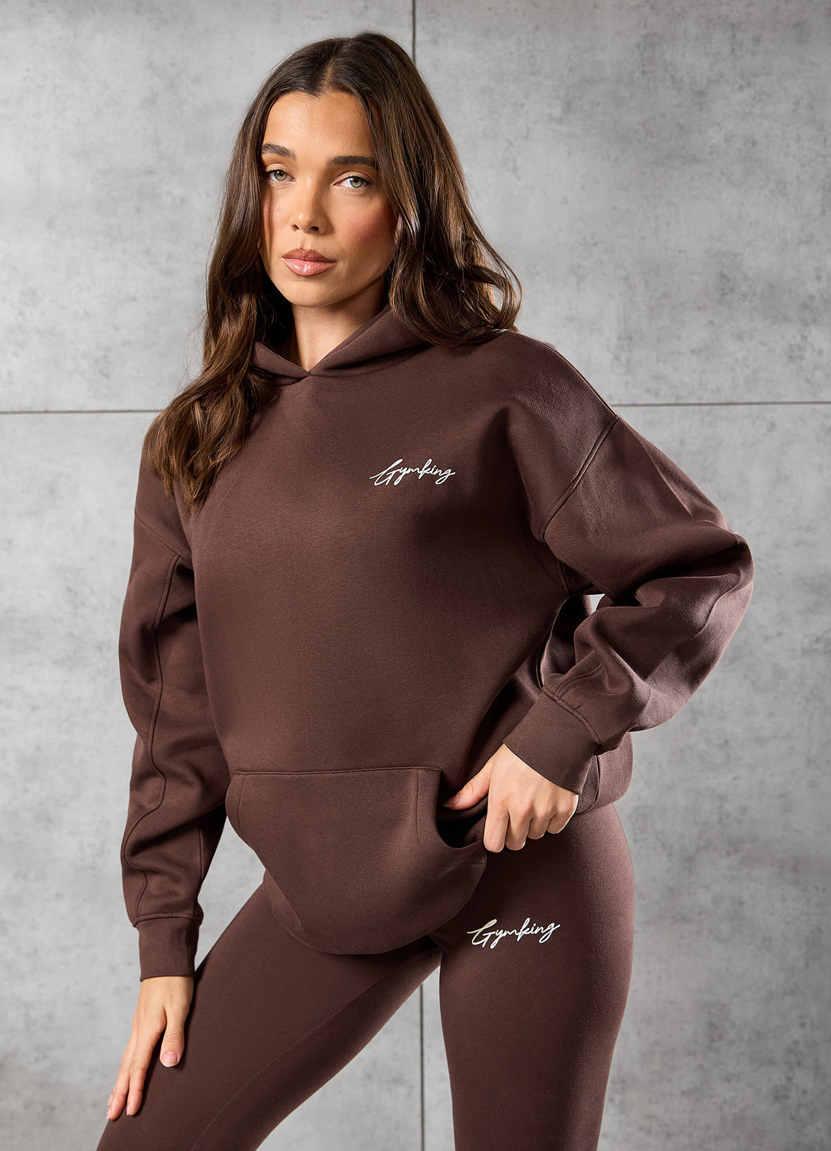 Gym King Script Fleece Hoodie - Dark Chocolate/Cream