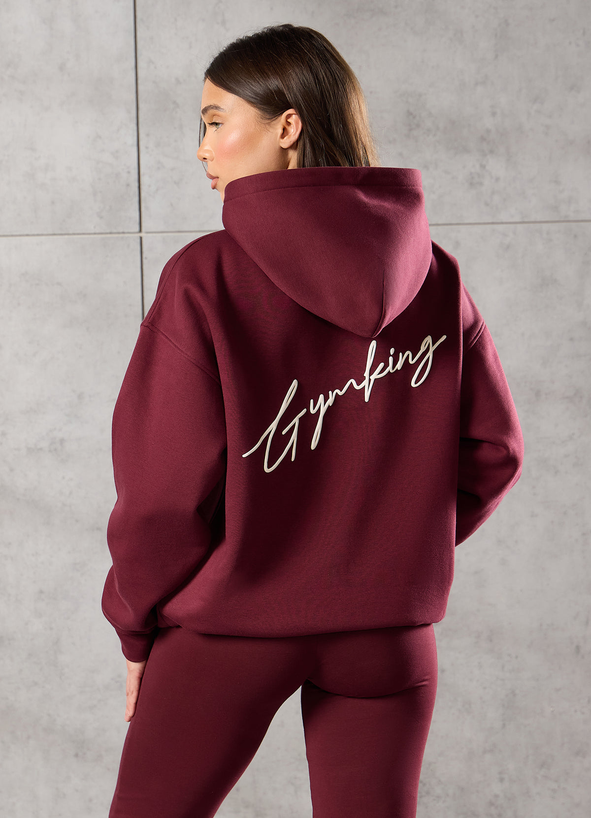Gym King Script Fleece Hoodie - Deep Cherry/Cream