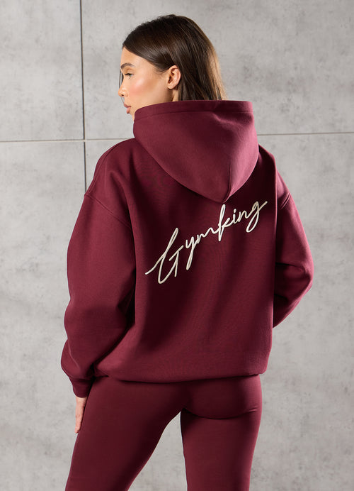 Gym King Script Fleece Hoodie - Deep Cherry/Cream