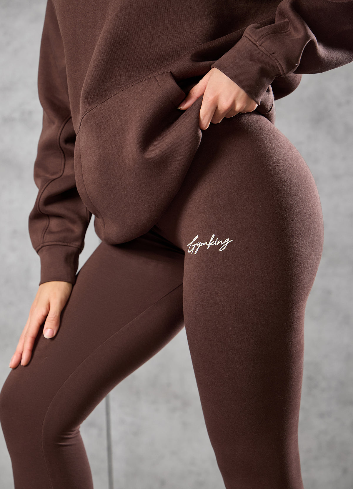 Gym King Script High Waisted Jersey Legging - Dark Chocolate/Cream