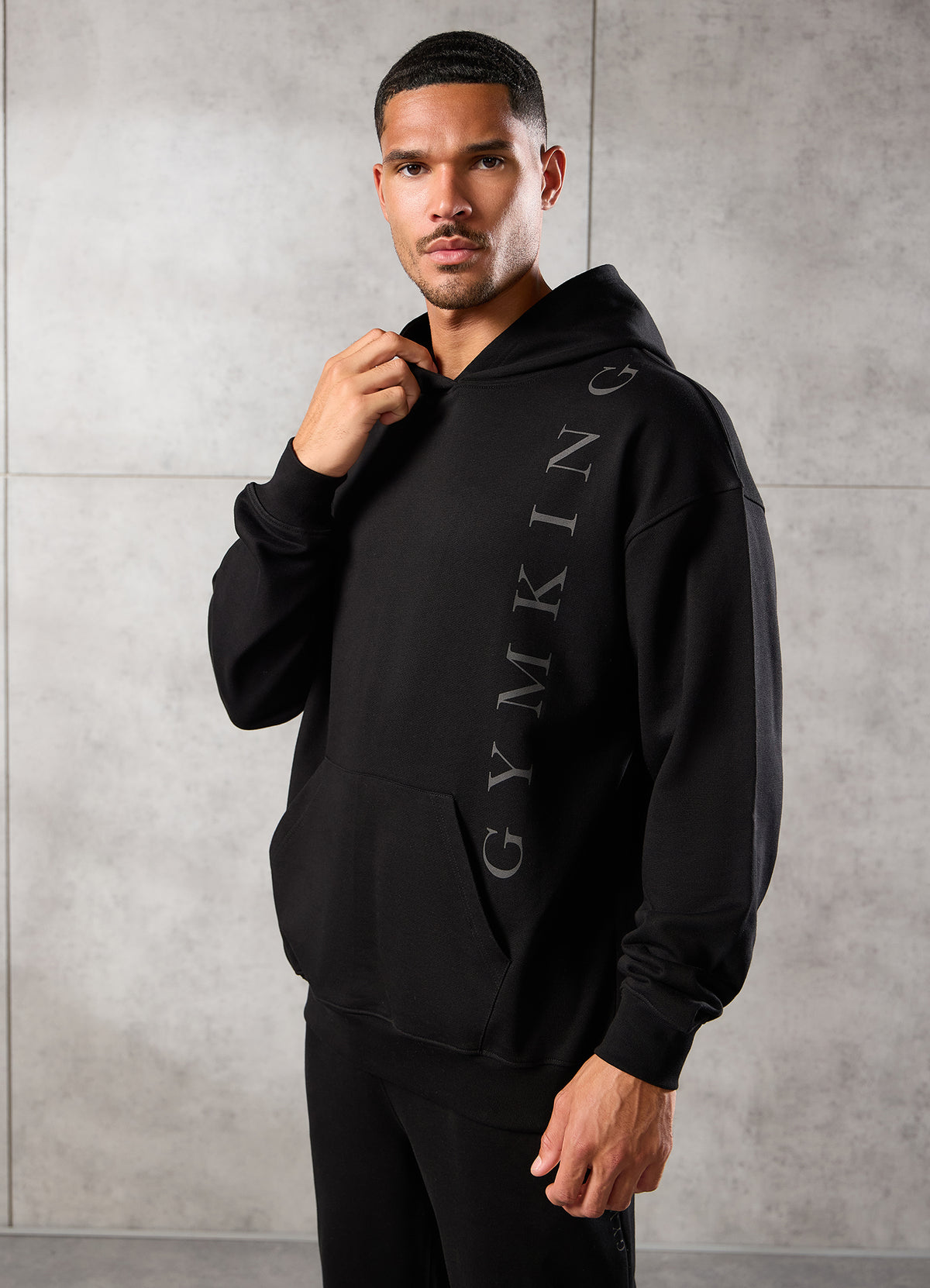 Gym King Text Logo Loopback Hoodie - Black