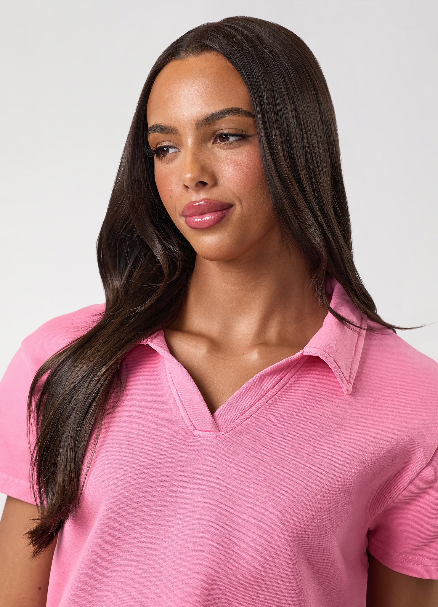 Gym King Haze Loopback Collar Top - Washed Pink