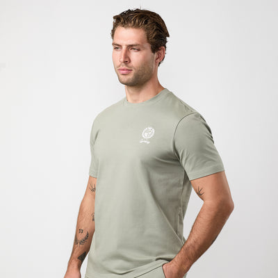 Gym King Heritage Crest Jersey Tee - Soft Khaki