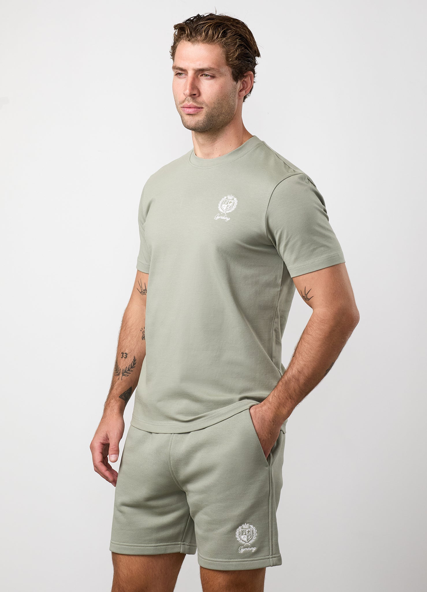 Gym King Heritage Crest Jersey Tee - Soft Khaki