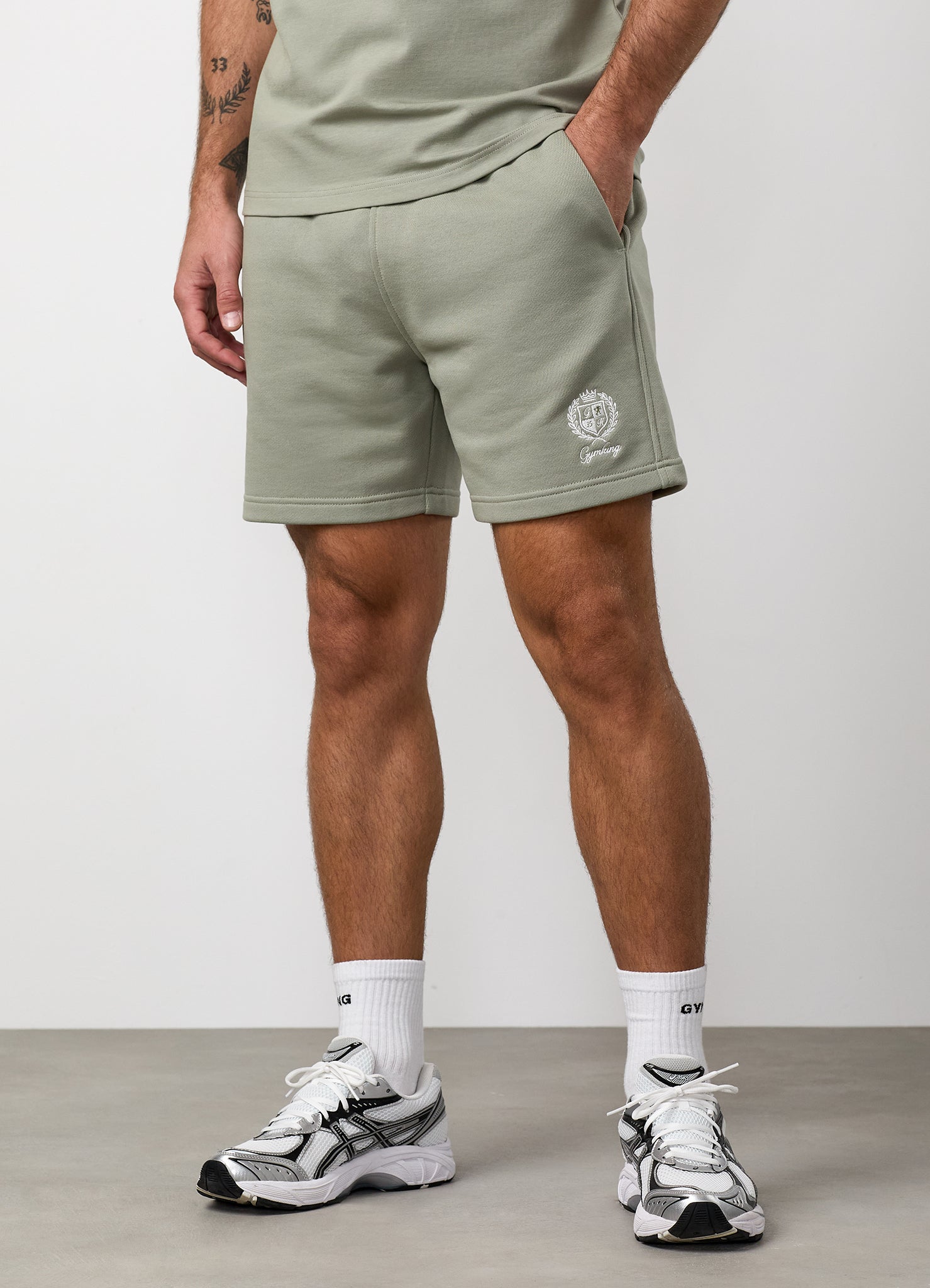 Gym King Heritage Crest Loopback Short - Soft Khaki