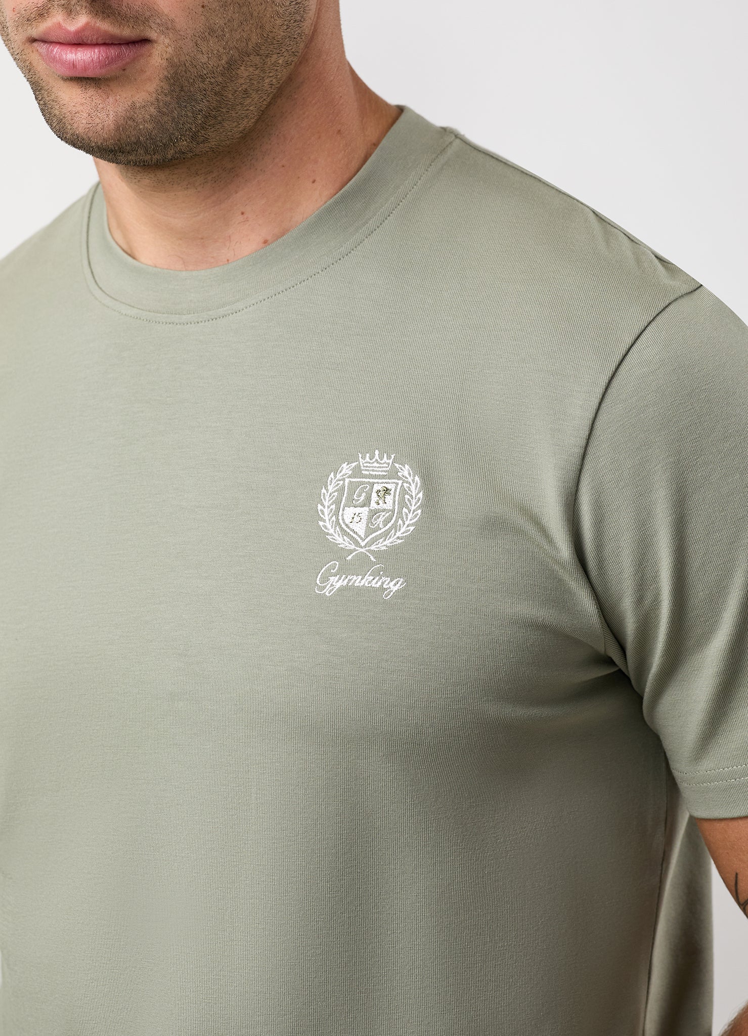 Gym King Heritage Crest Jersey Tee - Soft Khaki
