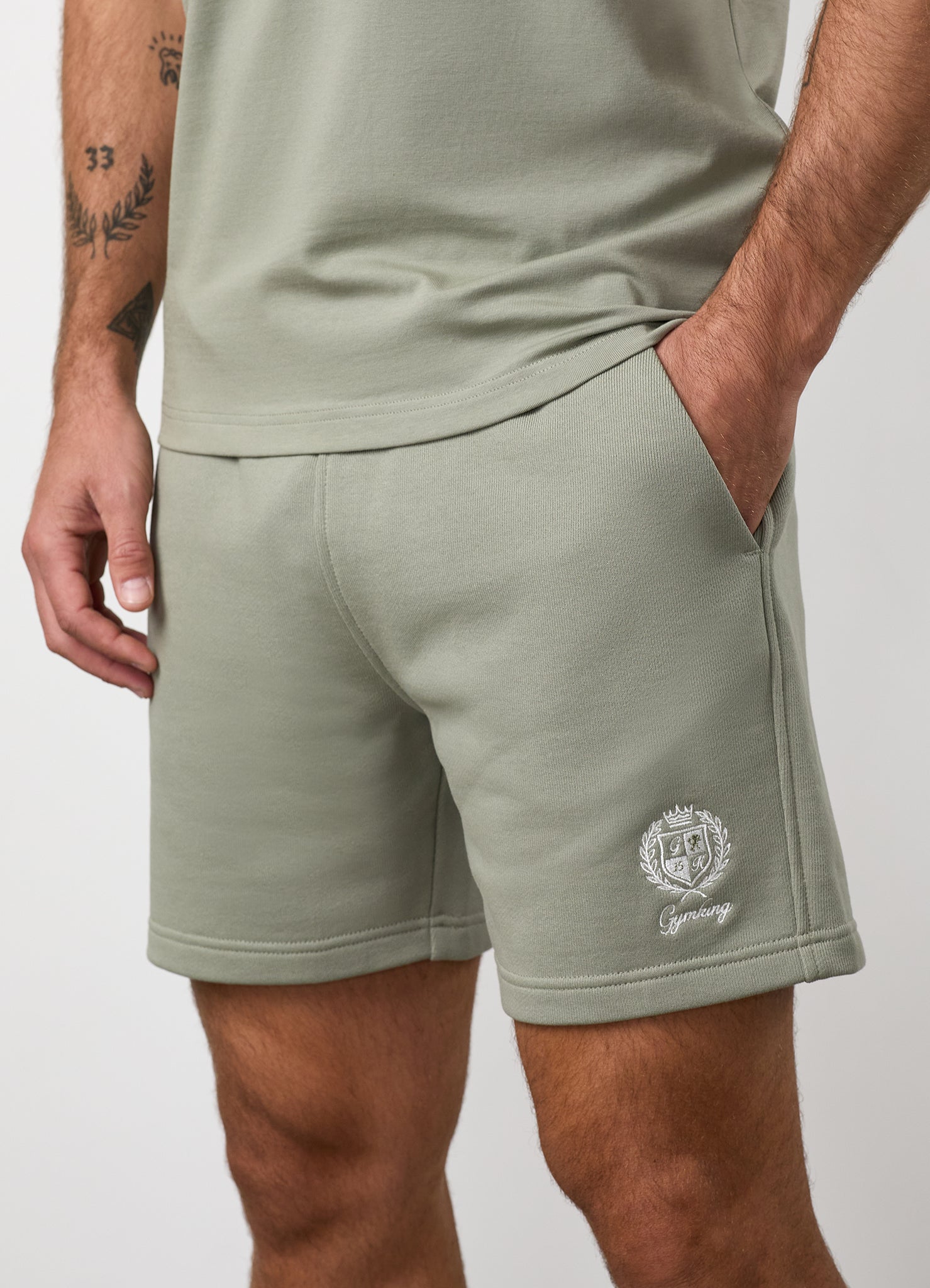Gym King Heritage Crest Loopback Short - Soft Khaki