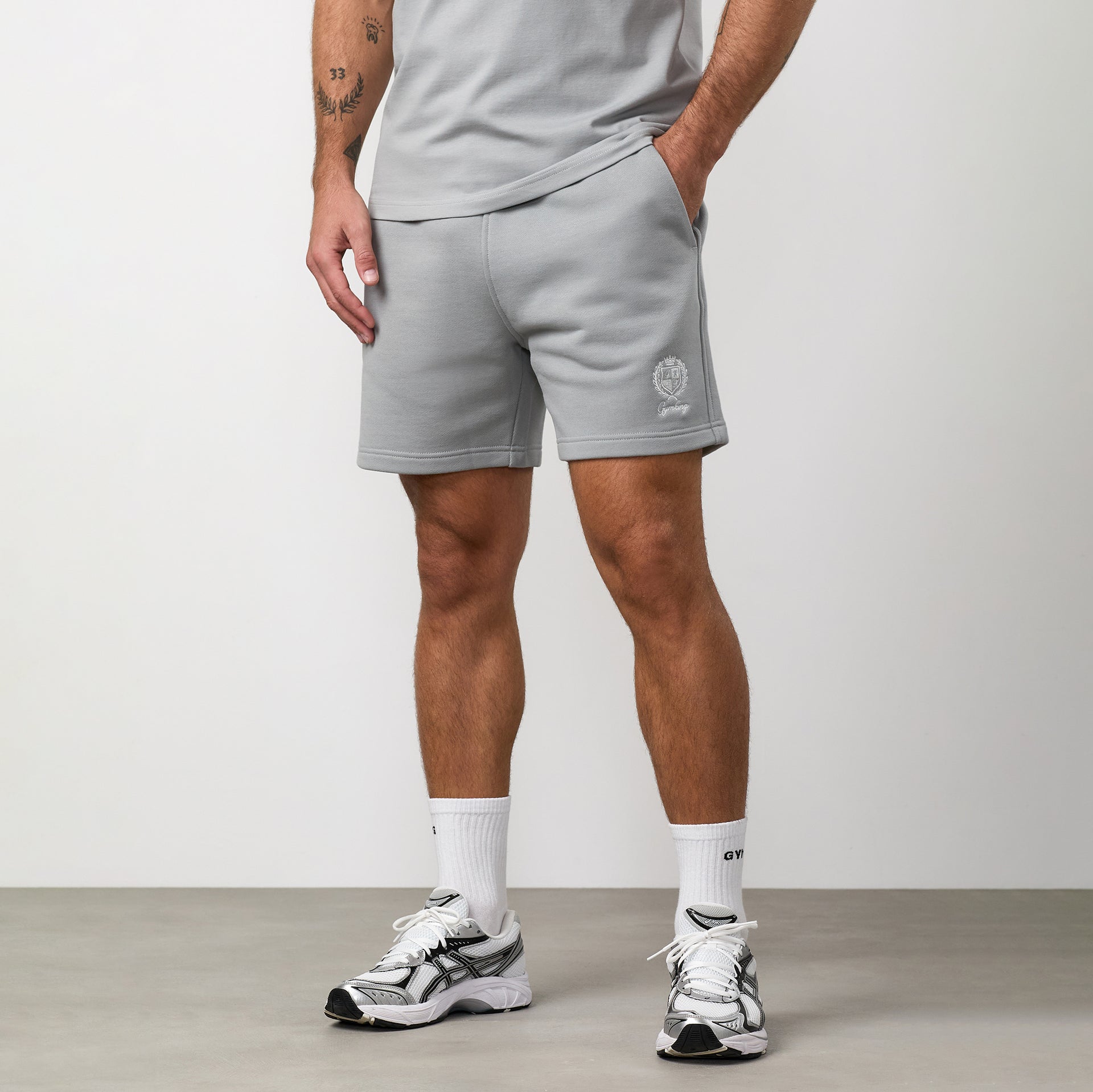 Gym King Heritage Crest Loopback Short - Urban Grey