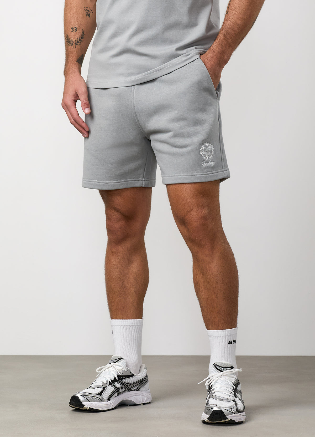 Gym King Heritage Crest Loopback Short - Urban Grey