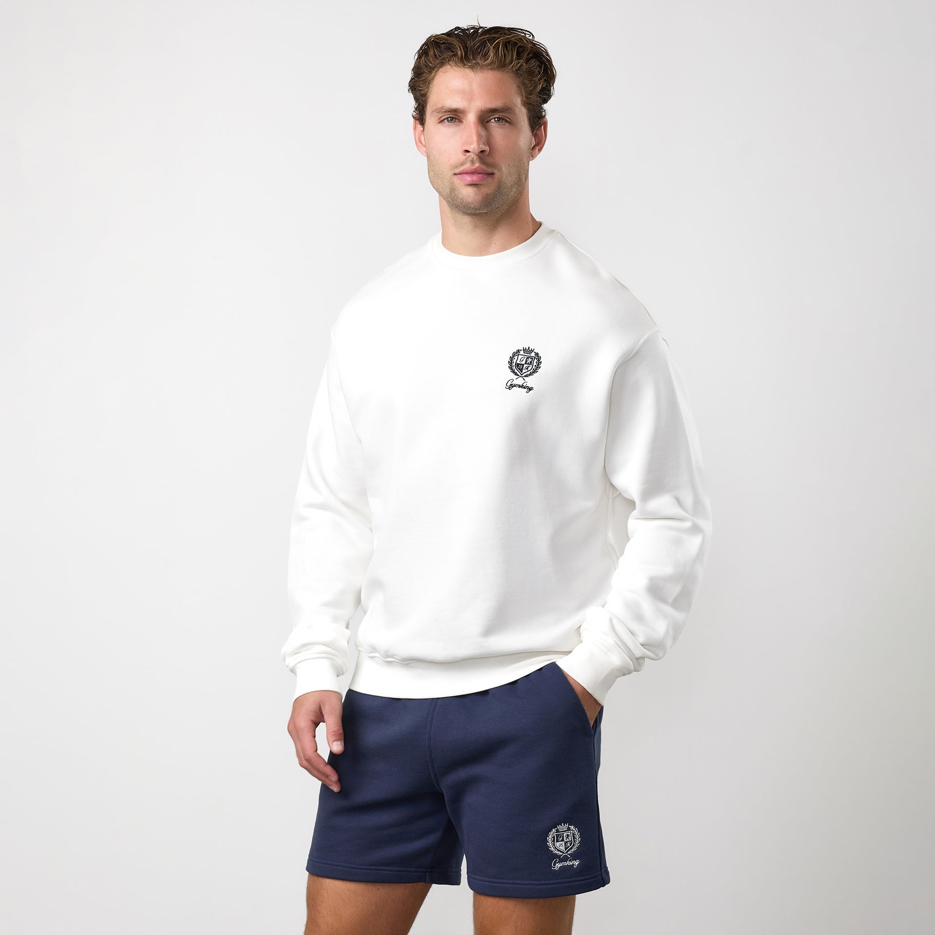 Gym King Heritage Crest Loopback Sweatshirt - Cream/Indigo Blue