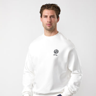 Gym King Heritage Crest Loopback Sweatshirt - Cream/Indigo Blue