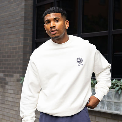 Gym King Heritage Crest Loopback Sweatshirt - Cream/Indigo Blue