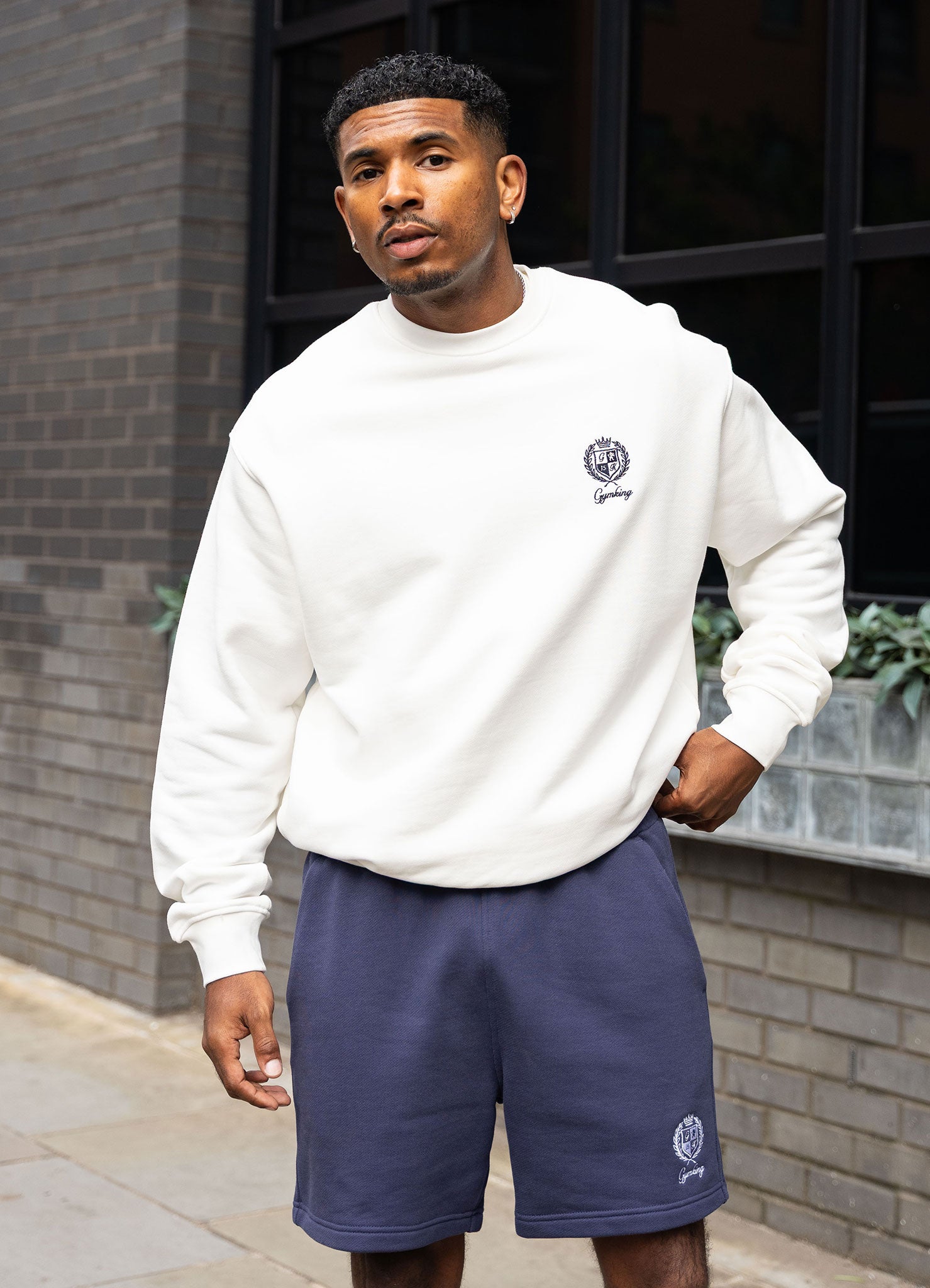 Gym King Heritage Crest Loopback Sweatshirt - Cream/Indigo Blue