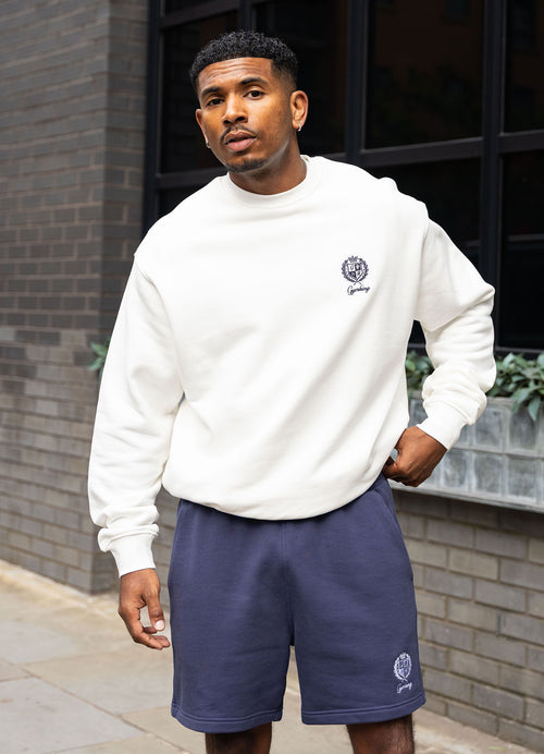 Gym King Heritage Crest Loopback Sweatshirt - Cream/Indigo Blue