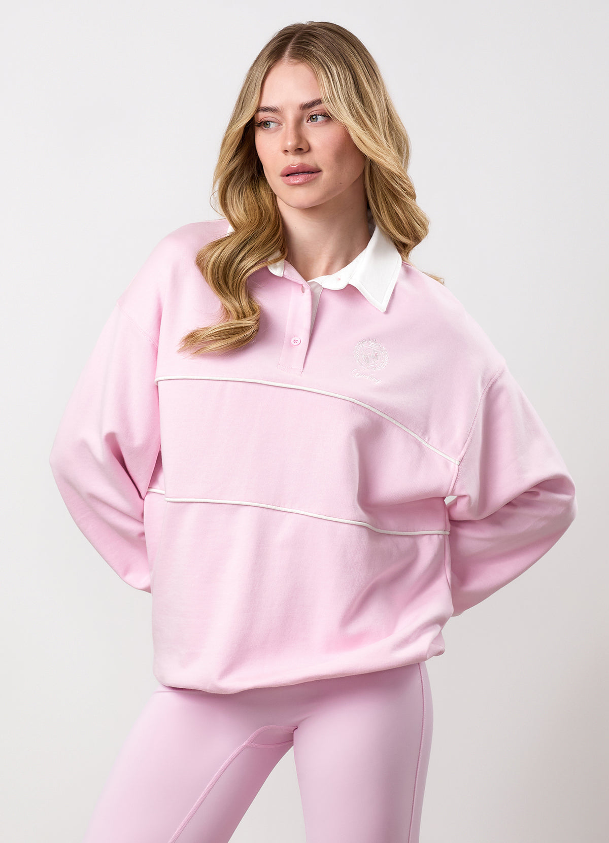 Gym King Heritage Loopback-Polo mit langen Ärmeln – Zartrosa