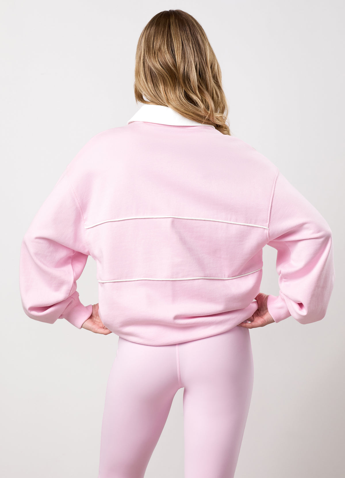 Gym King Heritage Loopback-Polo mit langen Ärmeln – Zartrosa