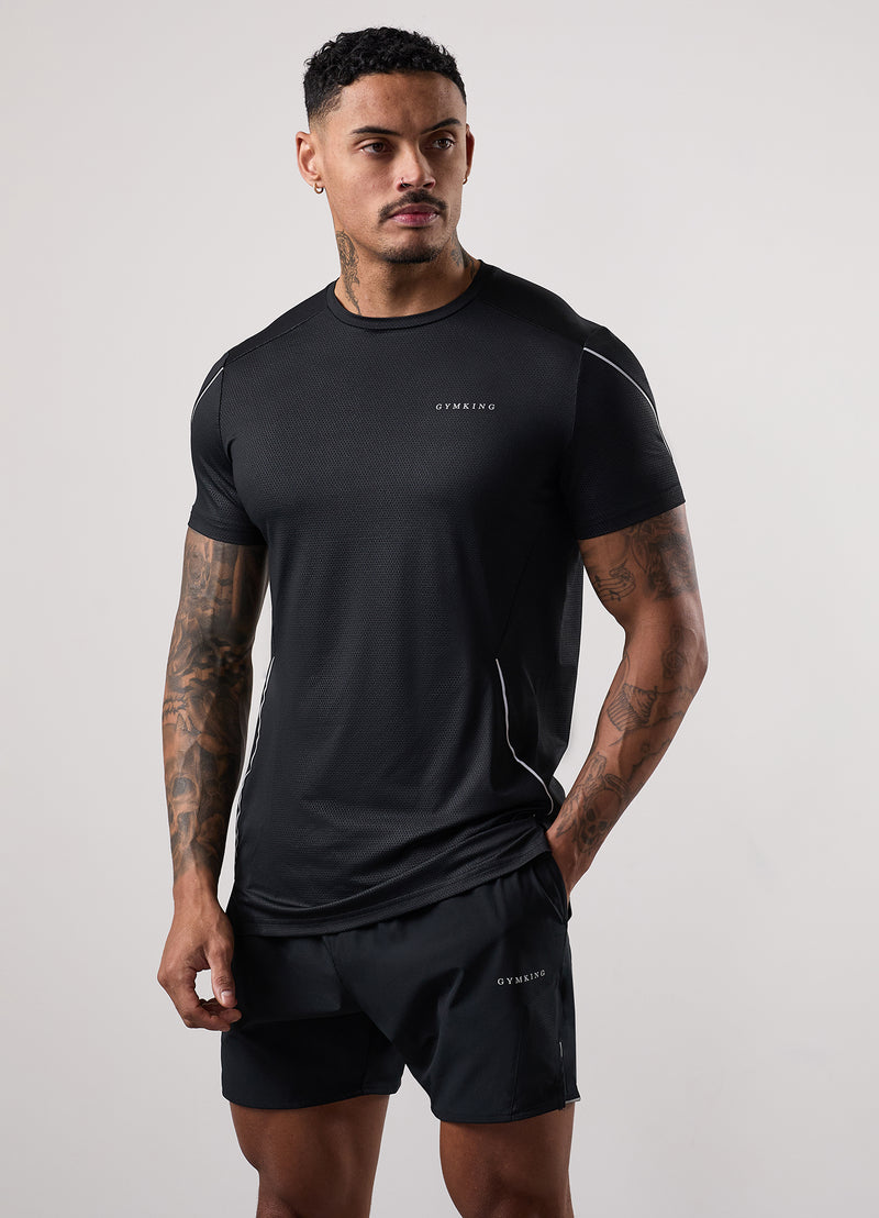 Gym King Hex All Over Print Tee - Black/Fossil Grey