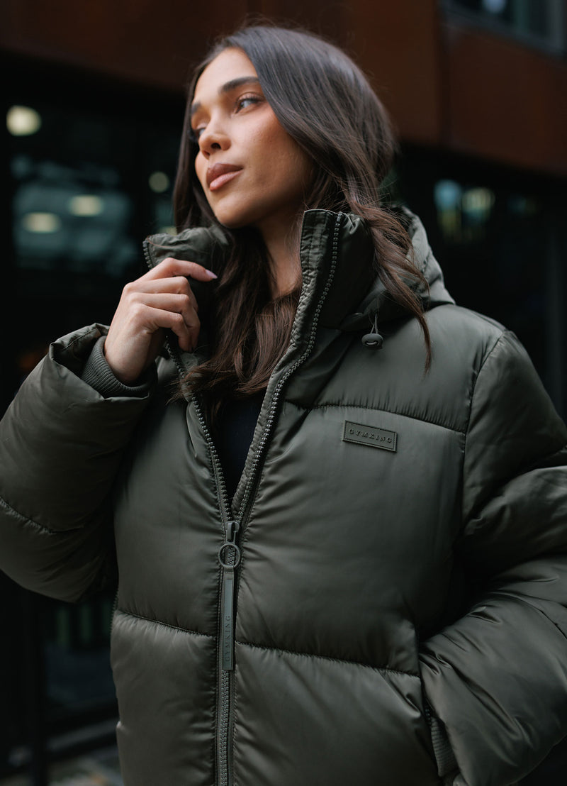 Gym King Cropped Padded Jacket - Iridescent Khaki