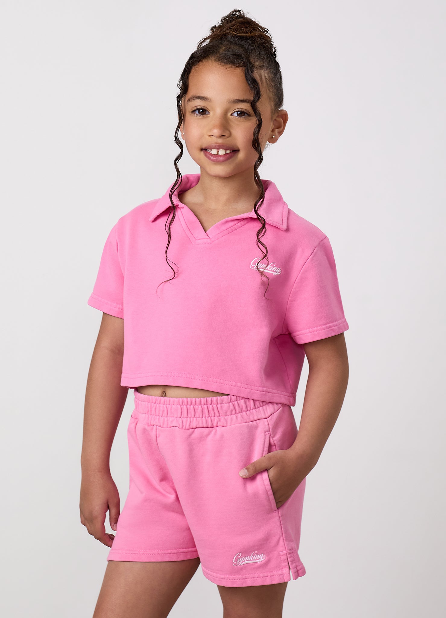 Gym King Younger Kids Haze Loopback Collar Top - Washed Pink