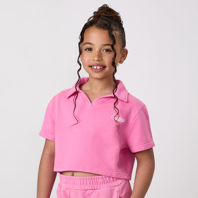 Gym King Older Kids Haze Loopback Collar Top - Washed Pink