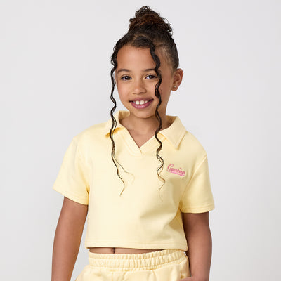 Gym King Younger Kids Haze Loopback Collar Top - Butter Yellow