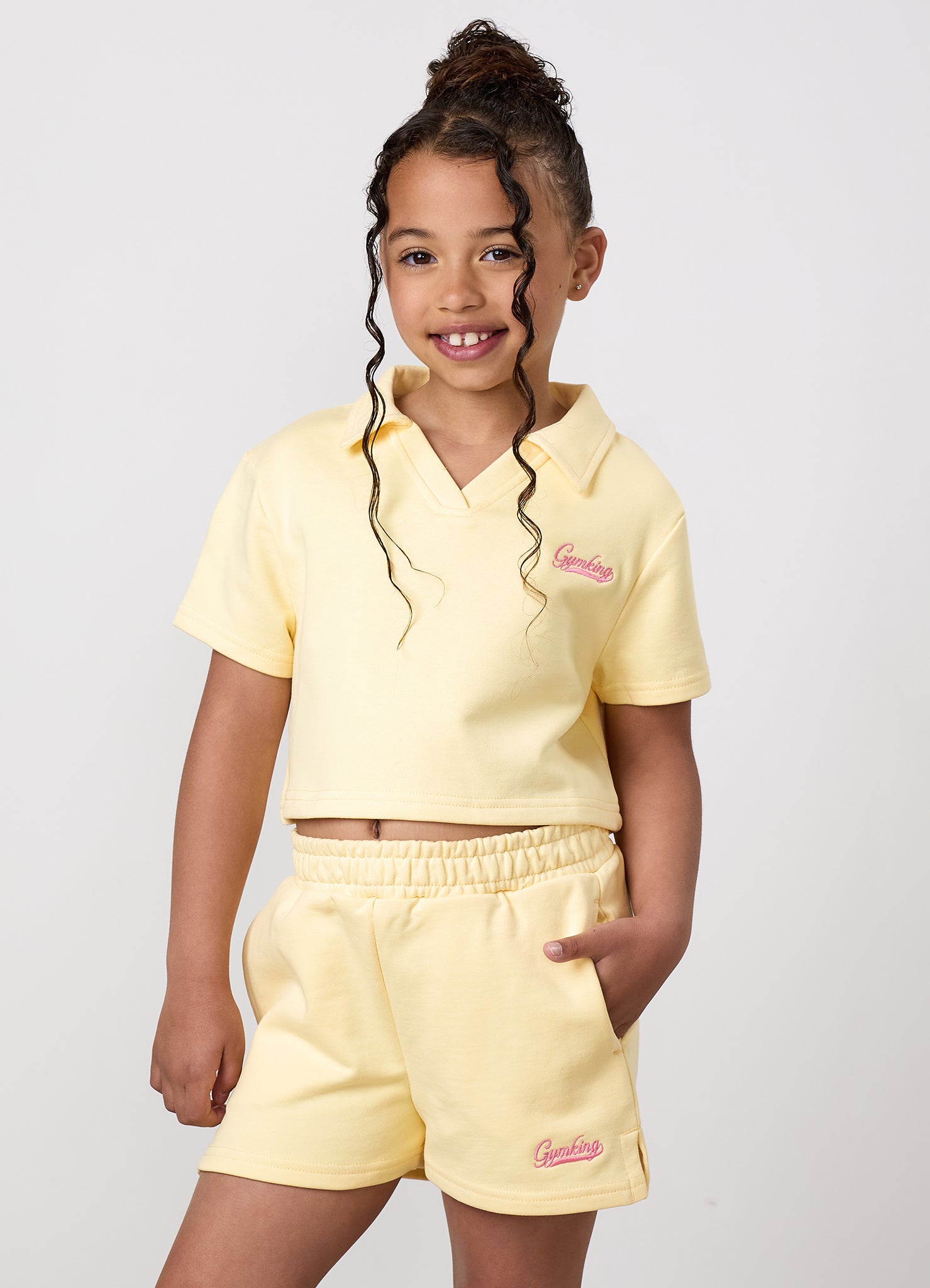 Gym King Younger Kids Haze Loopback Collar Top - Butter Yellow