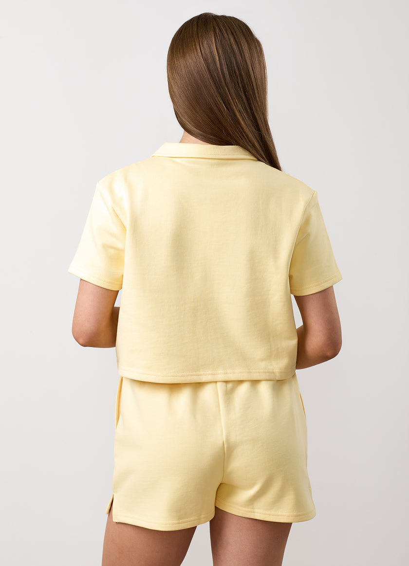 Gym King Older Kids Haze Loopback Collar Top - Butter Yellow