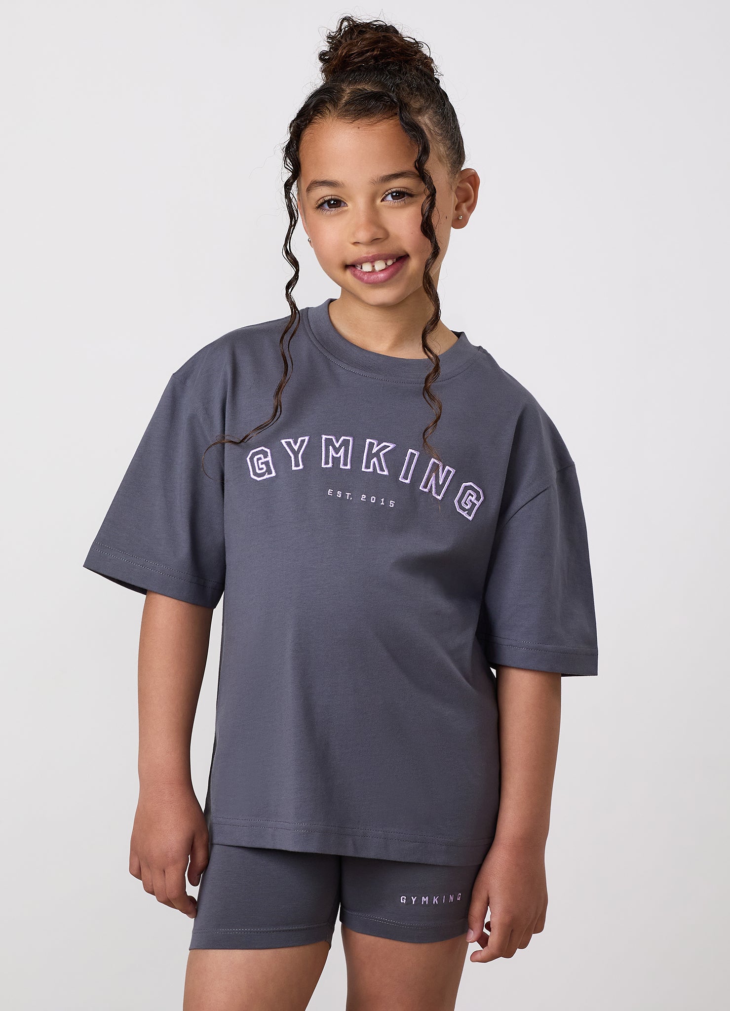 Gym King Younger Kids Shadow Boyfriend Tee - Gunmetal Grey/Hyacinth