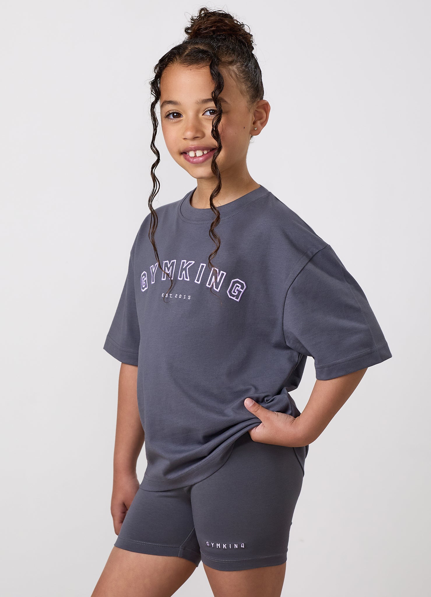 Gym King Older Kids Shadow Boyfriend Tee - Gunmetal Grey/Hyacinth