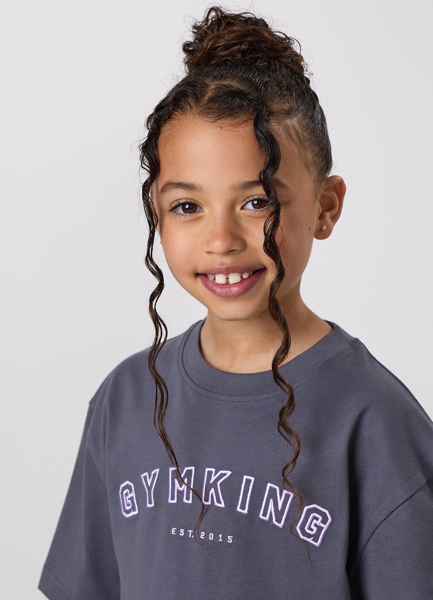 Gym King Older Kids Shadow Boyfriend Tee - Gunmetal Grey/Hyacinth