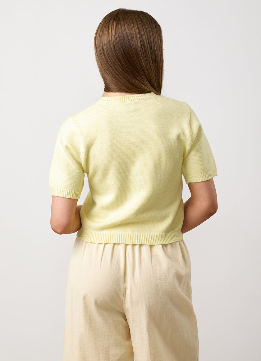 Gym King Older Kids Short Sleeve Knit Cardigan - Butter Yellow