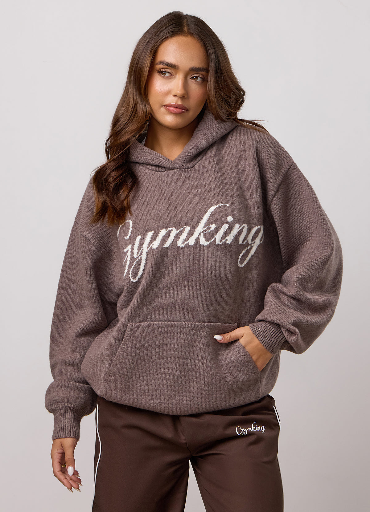Gym King Gebreide hoodie - Deep Mocha