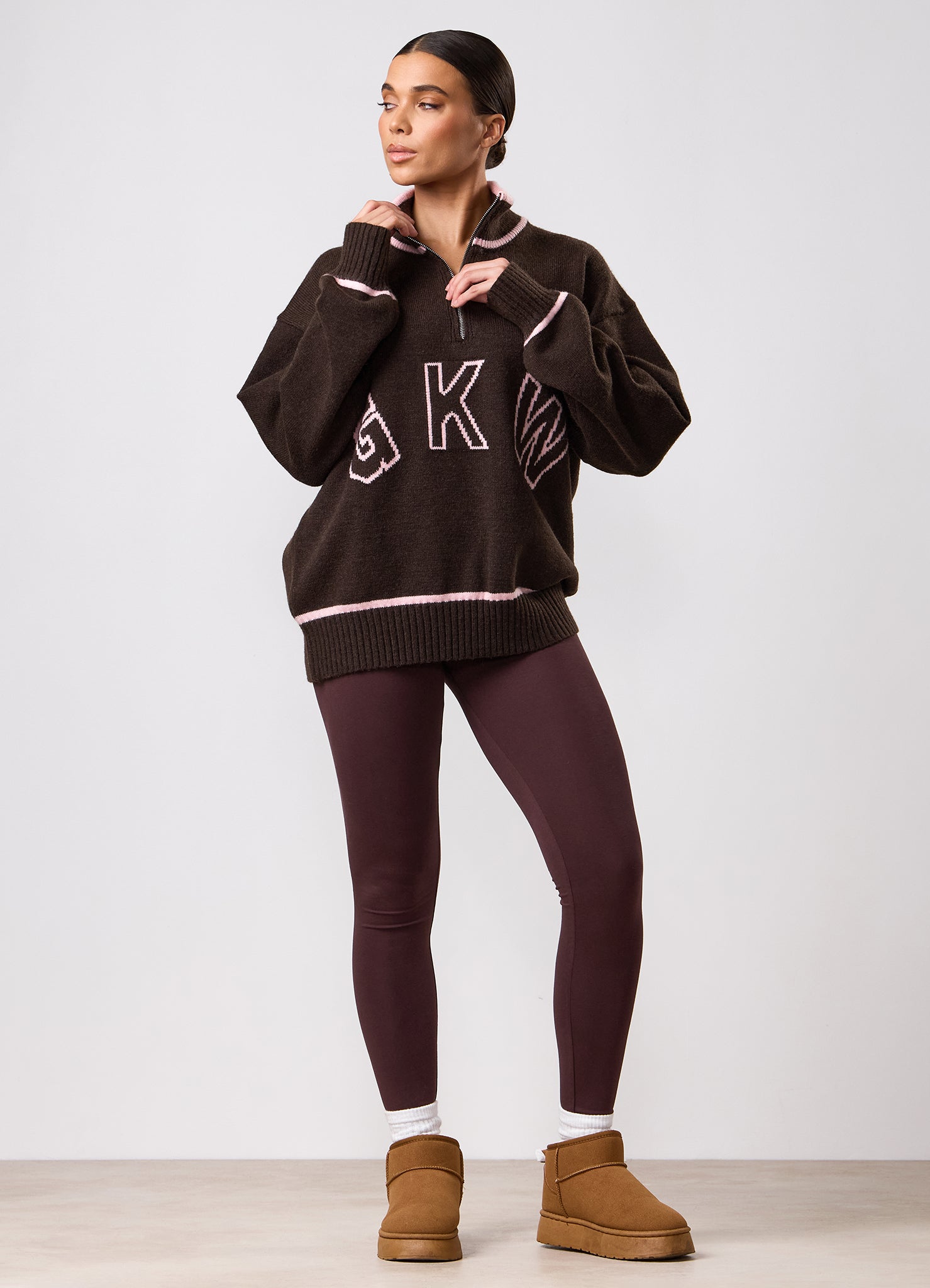 Gym King Knockout Knitted 1/4 Zip Funnel - Espresso