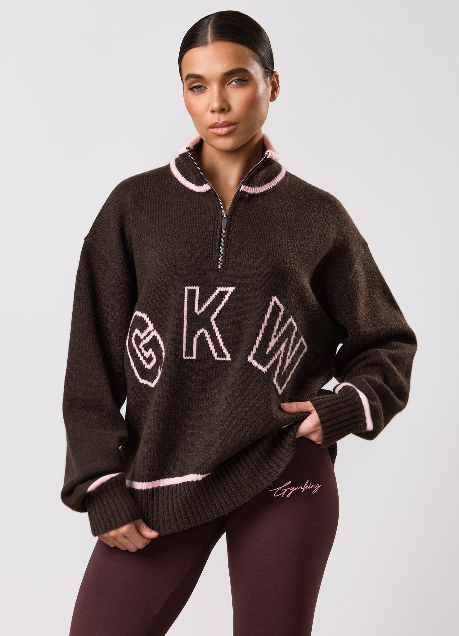 Gym King Knockout Knitted 1/4 Zip Funnel - Espresso