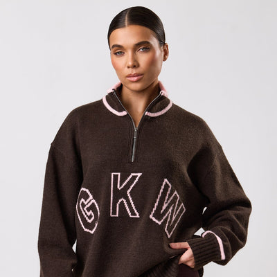 Gym King Knockout Knitted 1/4 Zip Funnel - Espresso