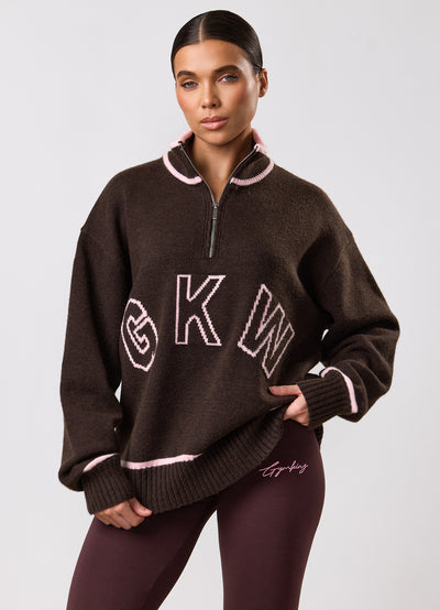 Gym King Knockout Knitted 1/4 Zip Funnel - Espresso